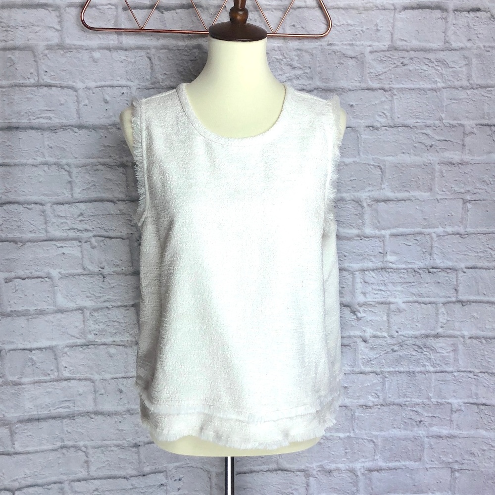 Ann Taylor Cream Fringe Linen Look Shell - L  NWOT